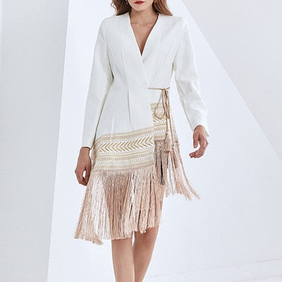 KYNLEE LONG ASYMMETRIC EMBROIDERED COAT