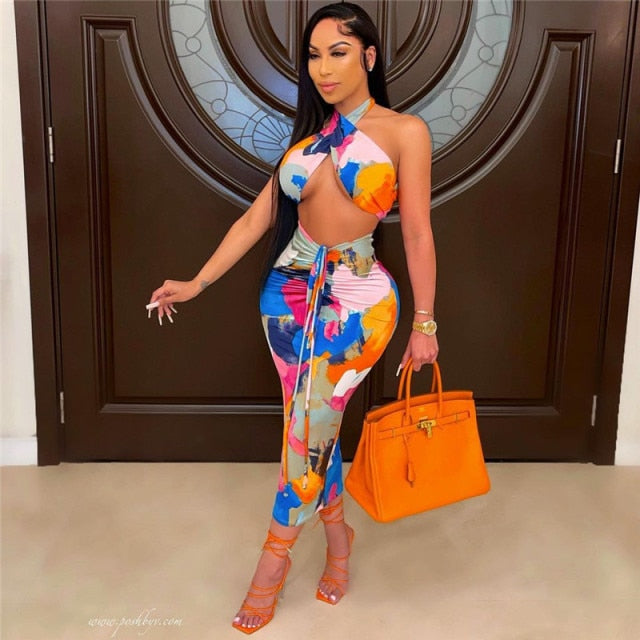 AMALA MULTICOLOR LACE UP DRESS