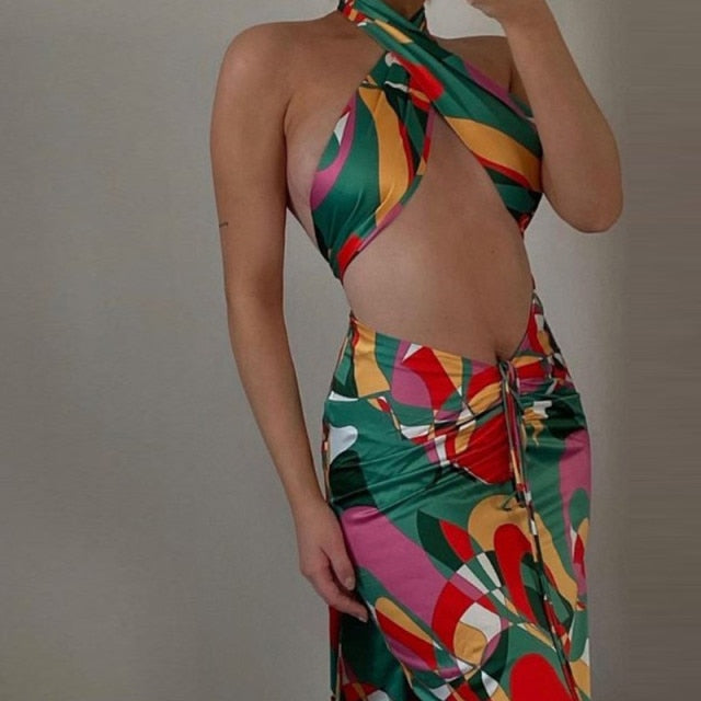 AMALA MULTICOLOR LACE UP DRESS