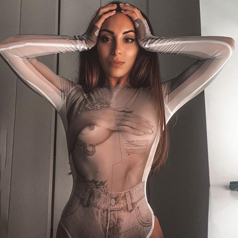 LUCYA PRINTED NUDE BODYSUIT