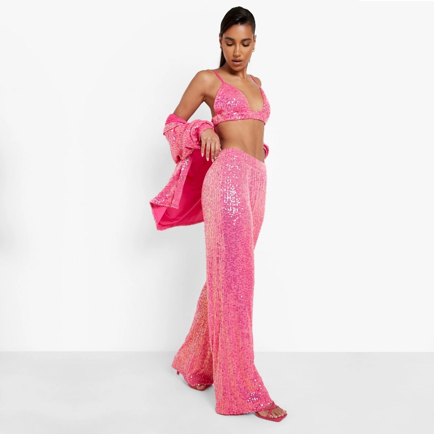 MAREN SPARKLING SHIRT PANTS and BRA 3 PIECE SET