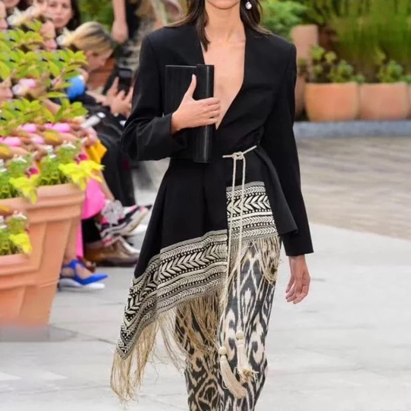 KYNLEE LONG ASYMMETRIC EMBROIDERED COAT