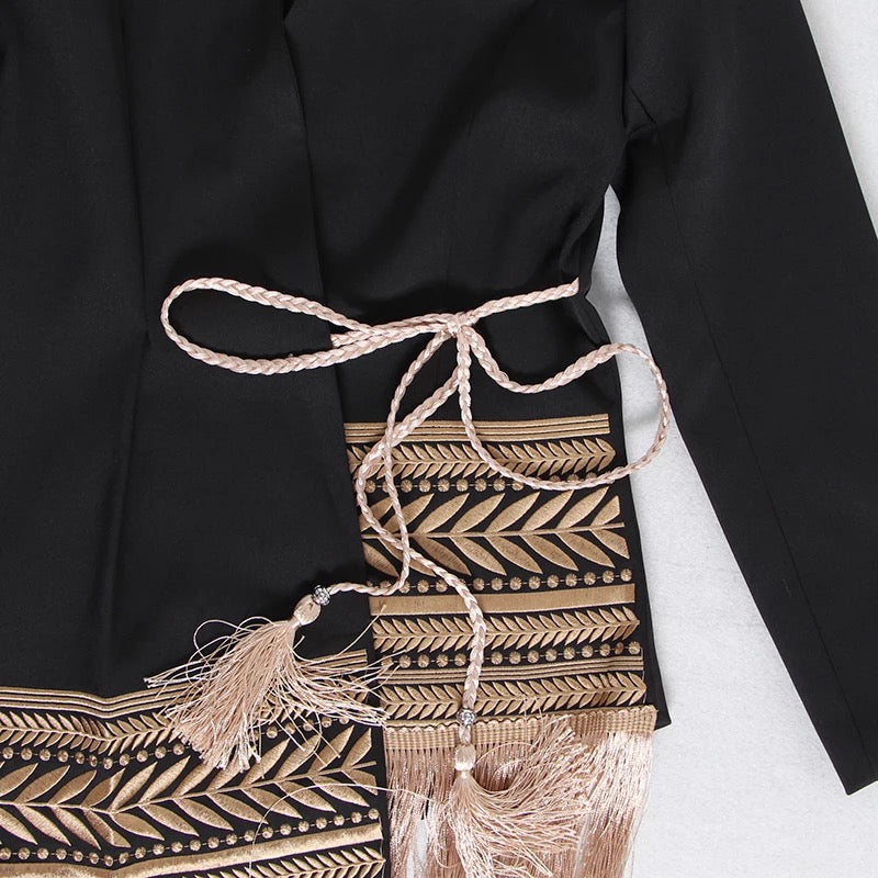 KYNLEE LONG ASYMMETRIC EMBROIDERED COAT