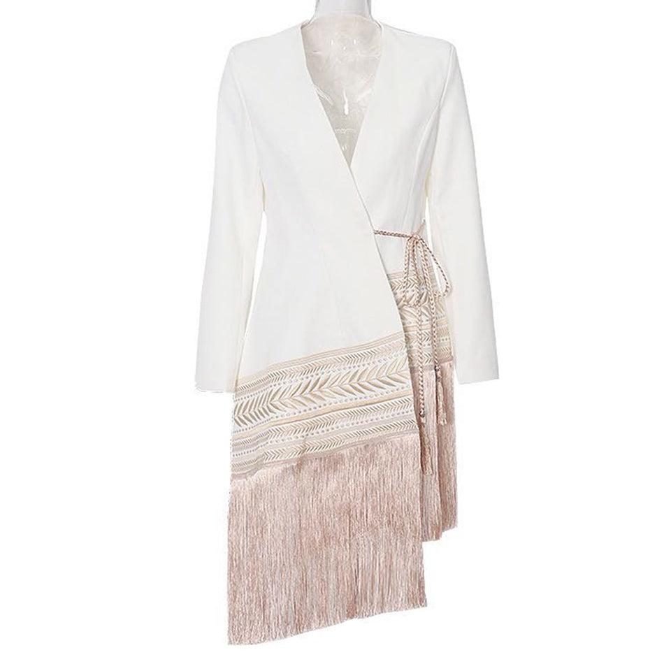 KYNLEE LONG ASYMMETRIC EMBROIDERED COAT