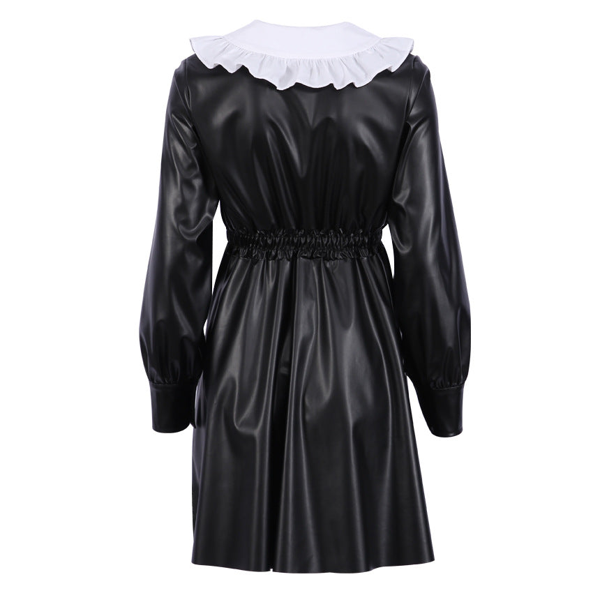 LANA PU LEATHER MINI DRESS with COLLAR