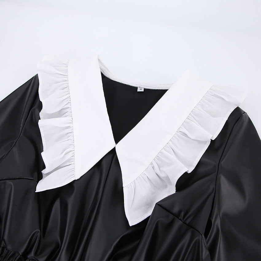 LANA PU LEATHER MINI DRESS with COLLAR