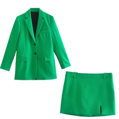 RYAN GREEN BLAZER and MINI SKIRT SUIT