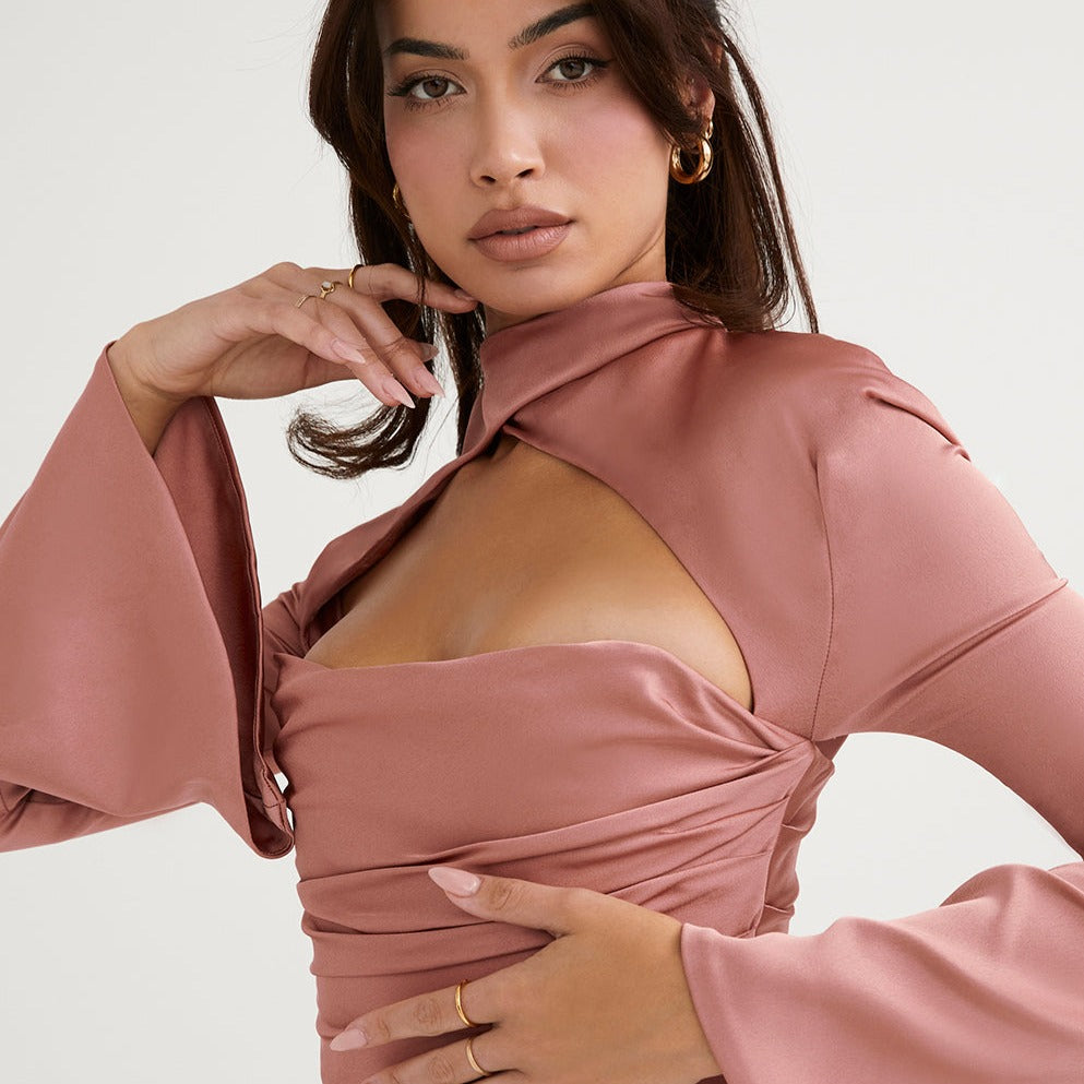 LEAH FLARED SLEEVE HOLLOW OUT MINI DRESS