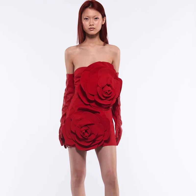 RAYI PATCHWORK decorated with FLOWER MINI DRESS
