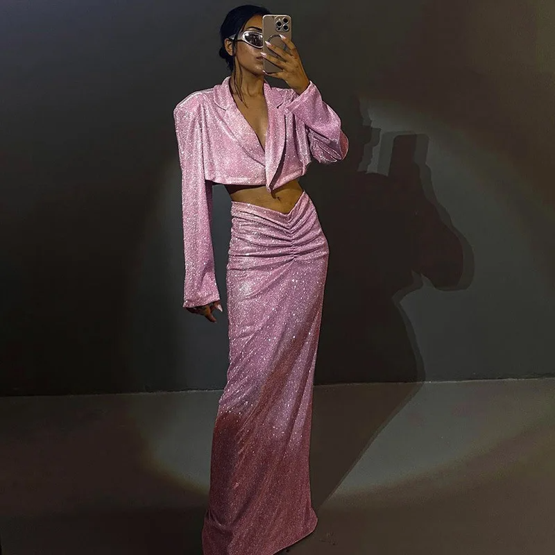 OLSY MAXI SKIRT and BLAZER GLITTER SET