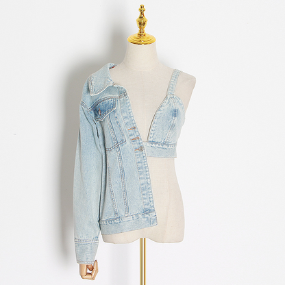 BRIDGET ASYMMETRICAL ONE SLEEVE DENIM JACKET