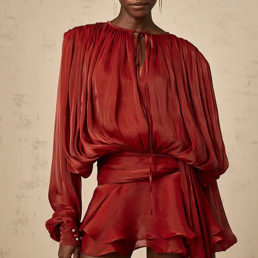 SOLID BLOUSE LONG SLEEVE MINI DRES