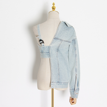 BRIDGET ASYMMETRICAL ONE SLEEVE DENIM JACKET