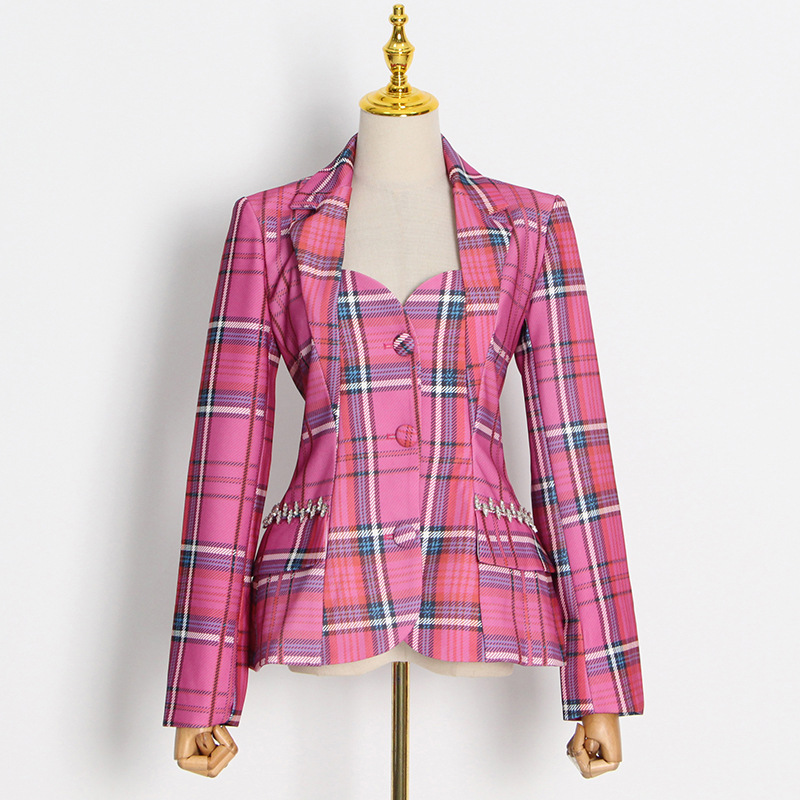 BAILEY PINK CUT OUT PLAID BLAZER