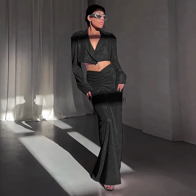 OLSY MAXI SKIRT and BLAZER GLITTER SET