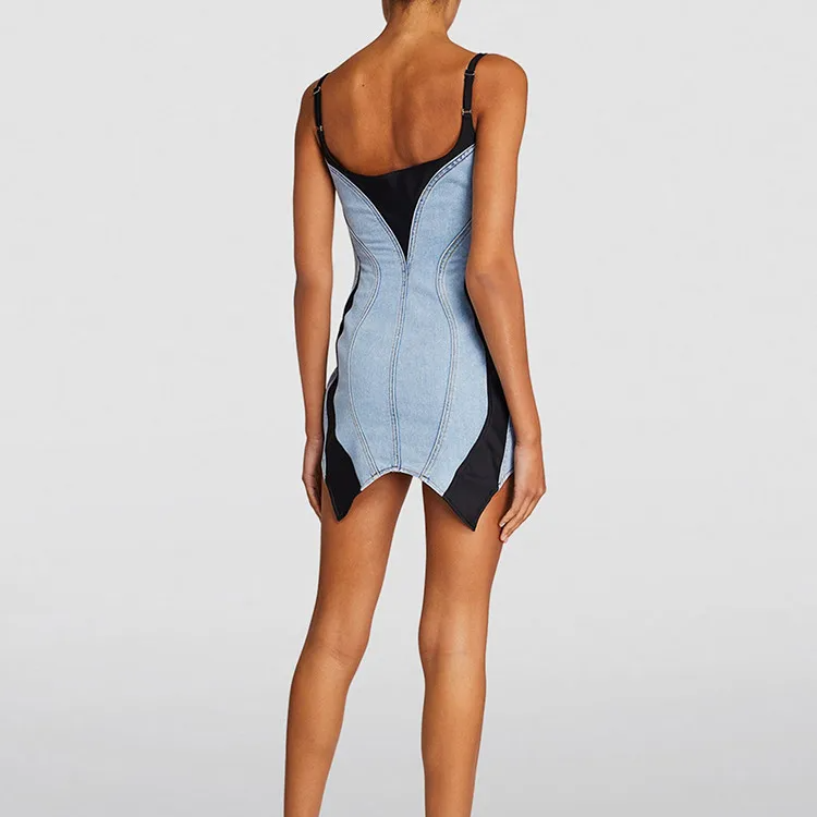 PATCHWORK DENIM MINI DRESS