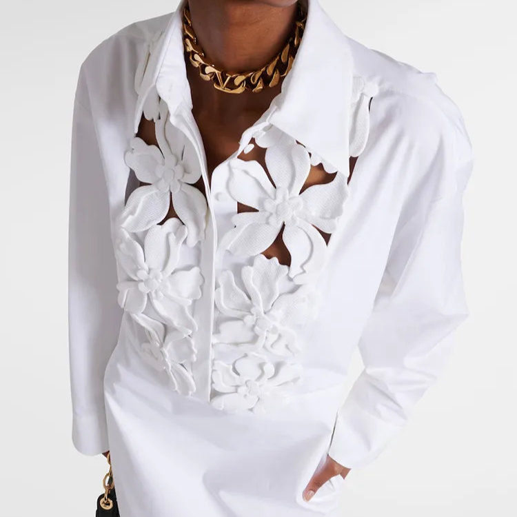 SOLID HOLLOW OUT SPLICED APPLIQUES DRESS