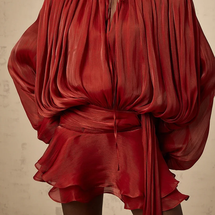 SOLID BLOUSE LONG SLEEVE MINI DRES
