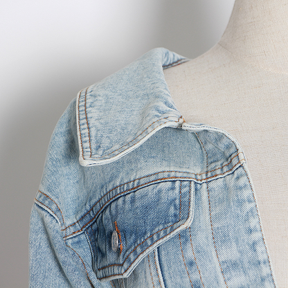 BRIDGET ASYMMETRICAL ONE SLEEVE DENIM JACKET