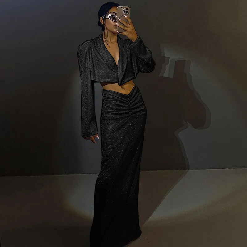 OLSY MAXI SKIRT and BLAZER GLITTER SET