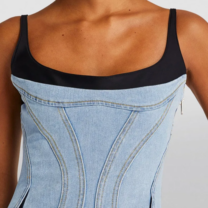 PATCHWORK DENIM MINI DRESS