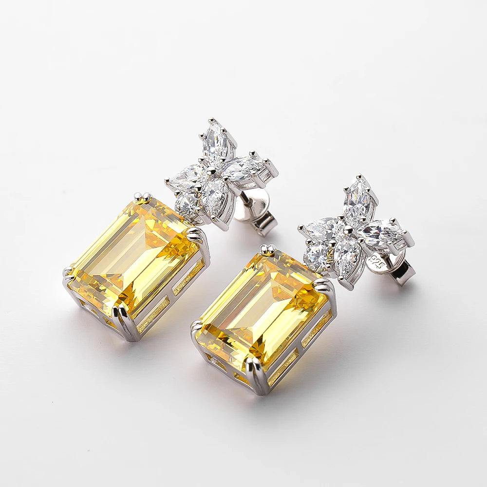 Vintage Emerald Cut Gemstone Dangle Earrings – 925 Sterling Silver Drop Earrings with High Carbon Diamonds for Women