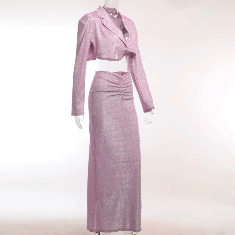 OLSY MAXI SKIRT and BLAZER GLITTER SET