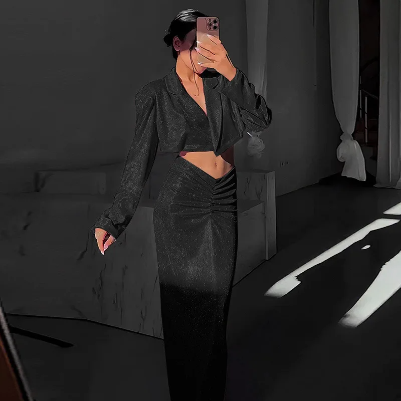 OLSY MAXI SKIRT and BLAZER GLITTER SET