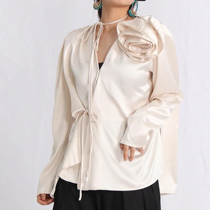KEIRA LONGSLEEVE BLOUSE ROSE DECORATED