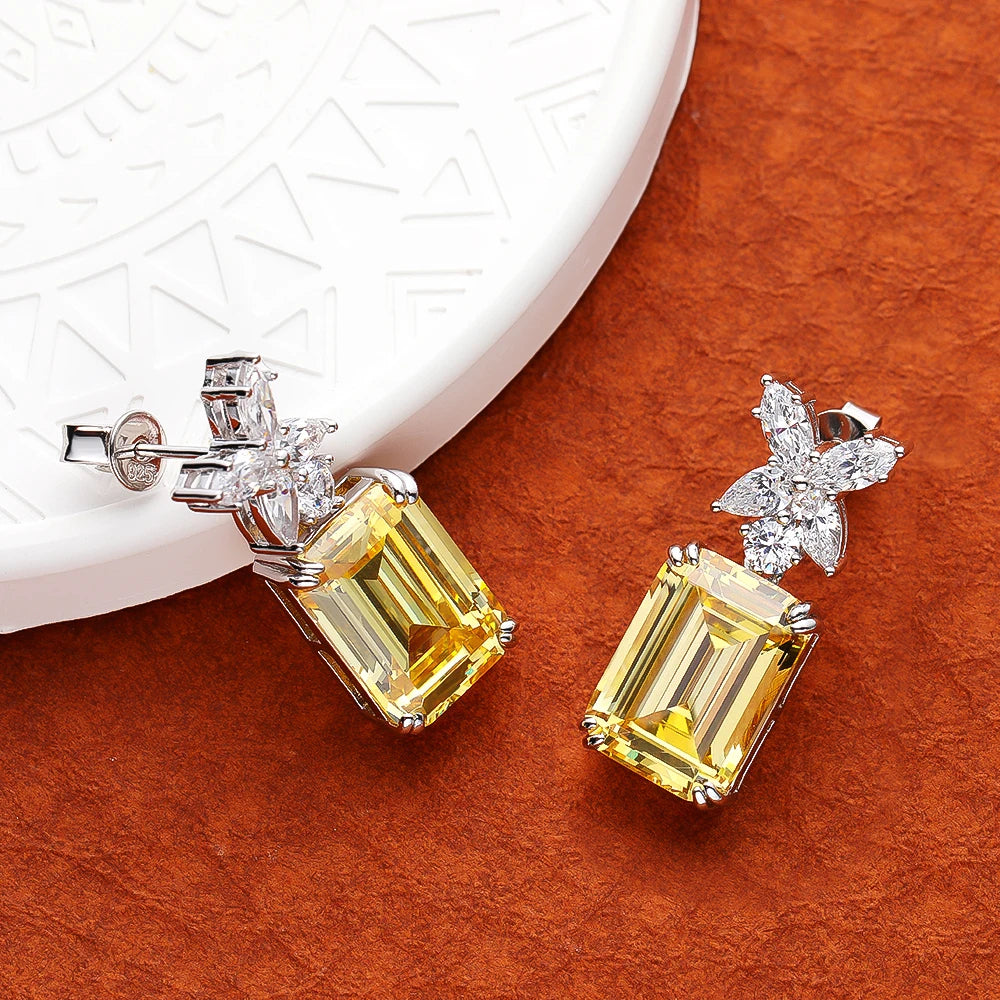 Vintage Emerald Cut Gemstone Dangle Earrings – 925 Sterling Silver Drop Earrings with High Carbon Diamonds for Women
