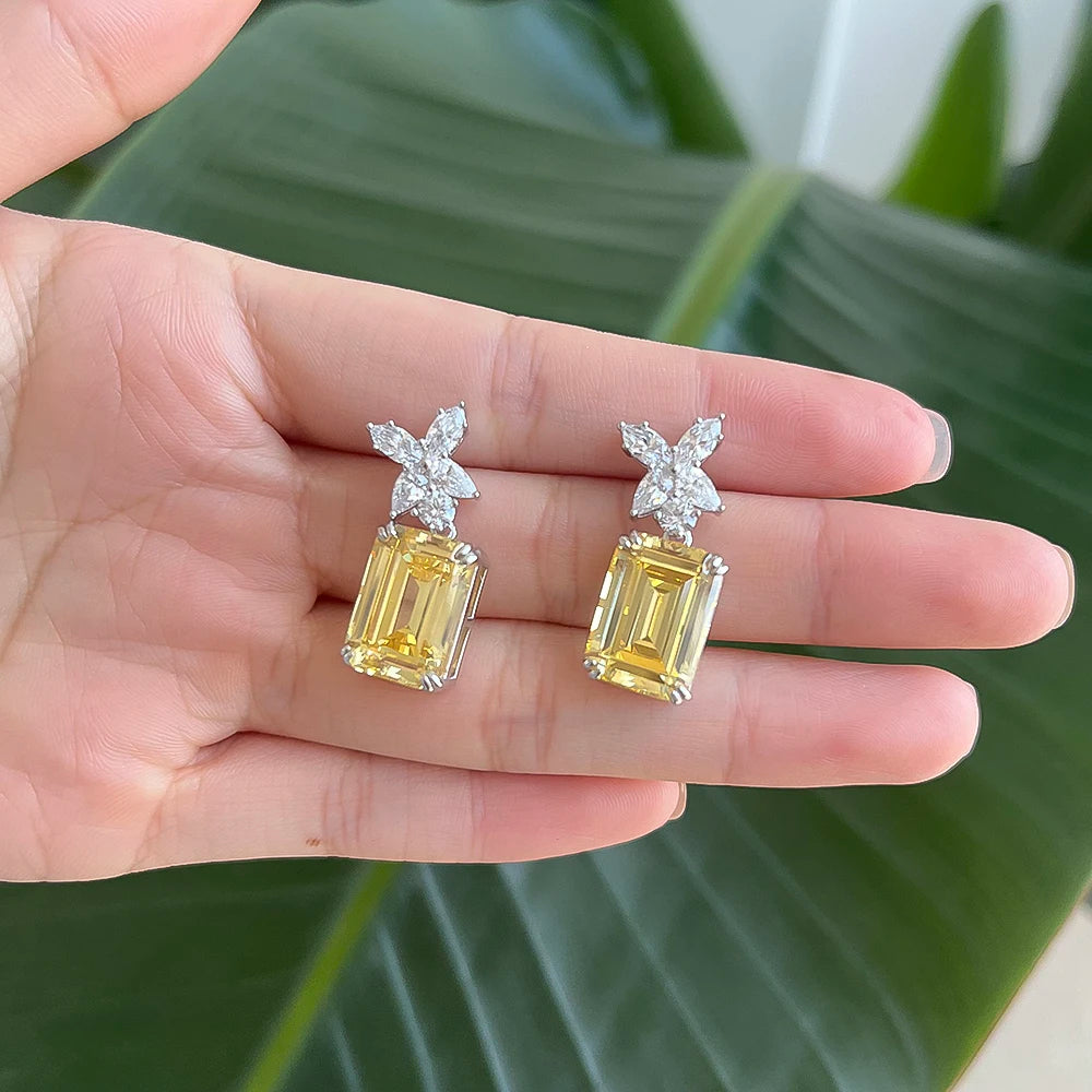 Emerald Cut Gemstone Drop Earrings – 925 Sterling Silver