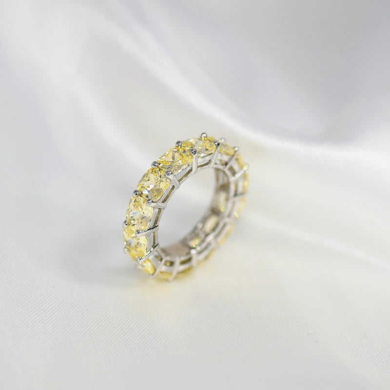 Sterling Silver Eternity Ring with Yellow Gemstones – 925 Sparkling 5mm Diamond Cut Band for Women