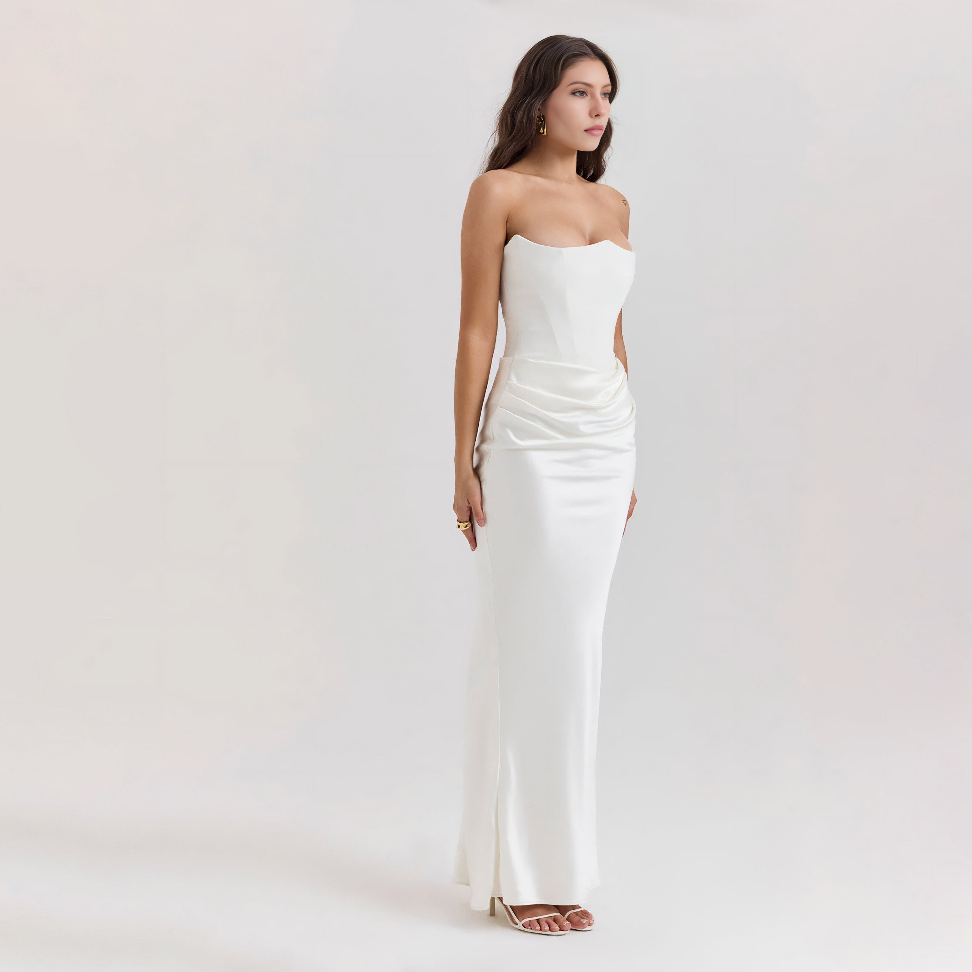 STRAPLESS LACE UP MAXI DRESS