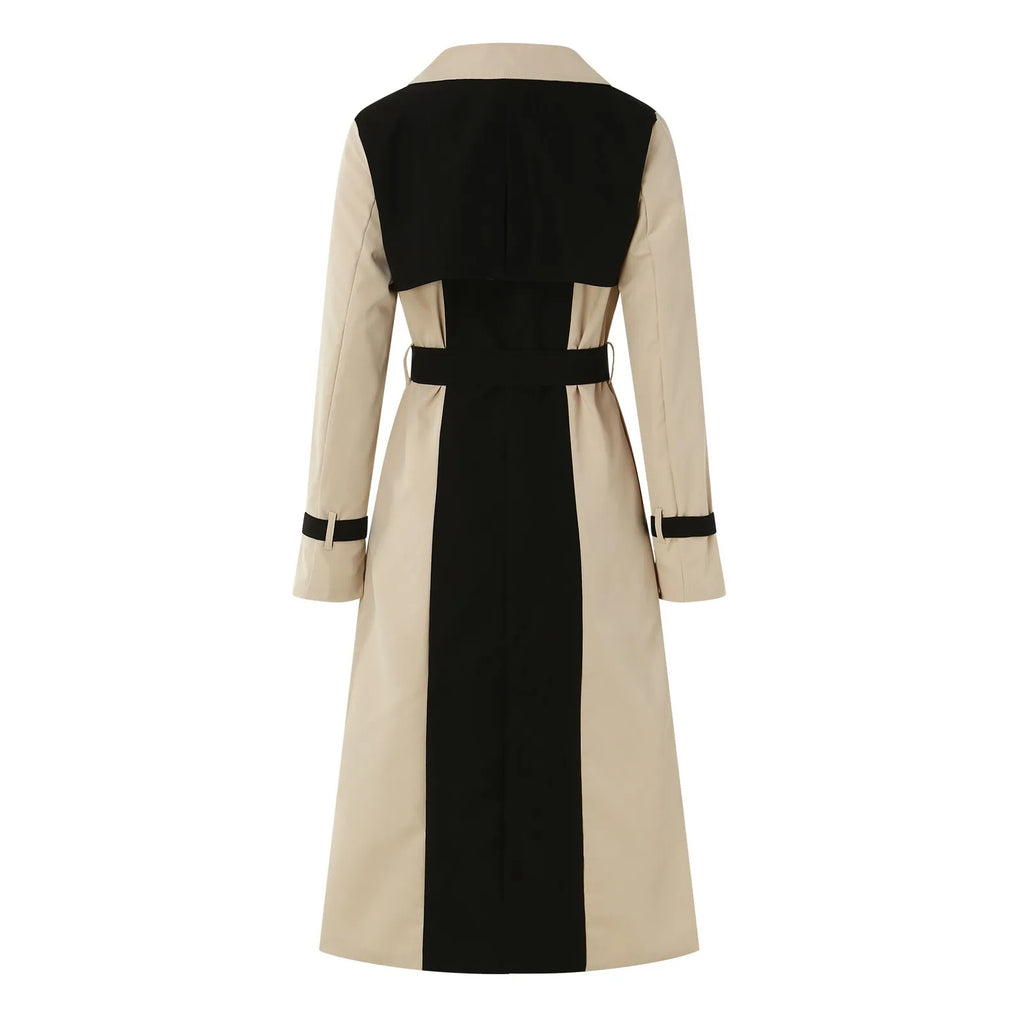 Two-Tone Belted Trench Coat – Women’s Elegant Long Trench Coat