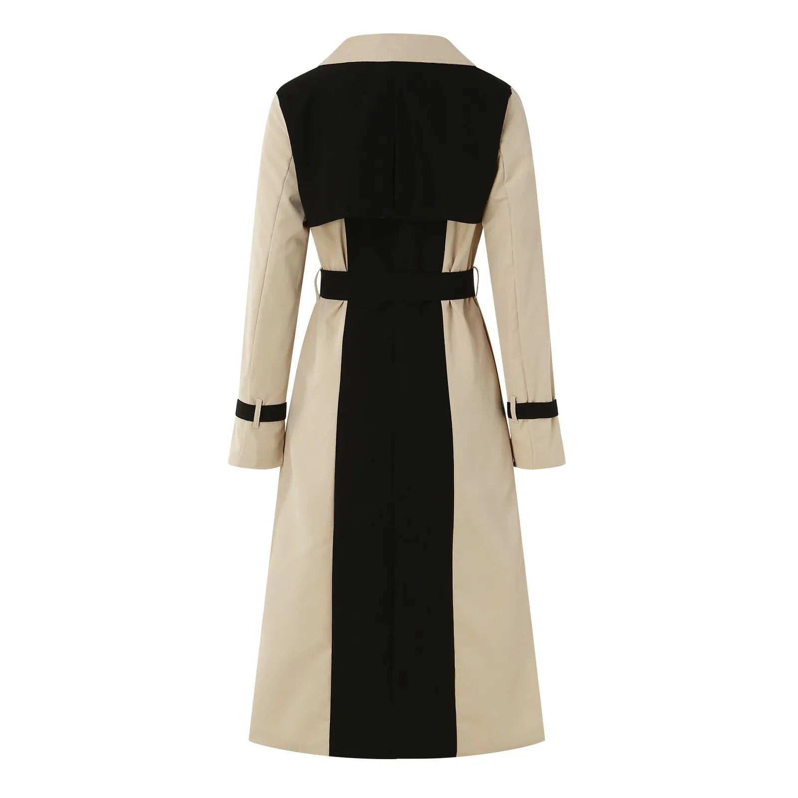 Two-Tone Belted Trench Coat – Women’s Elegant Long Trench Coat