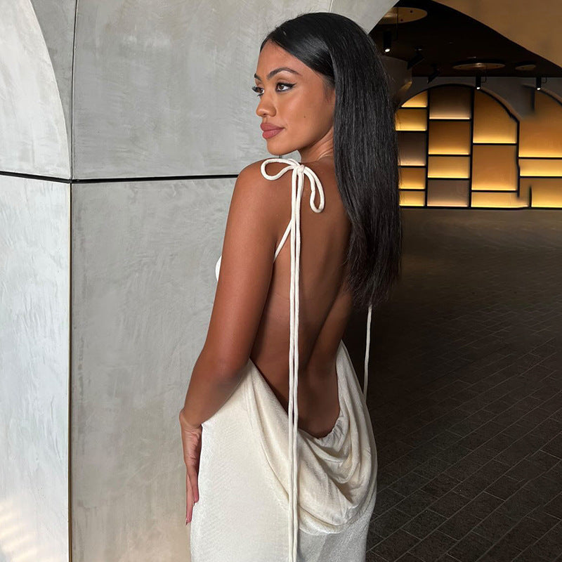 JOELLE BACKLESS LACE UP MAXI DRESS