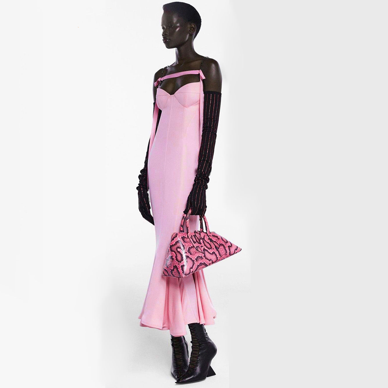 ARI PINK FRILLED BOTTOM BODYCON MIDI DRESS