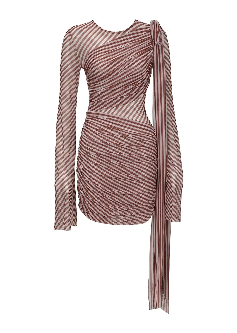 Red Stripe Ruched Mesh Mini Dress