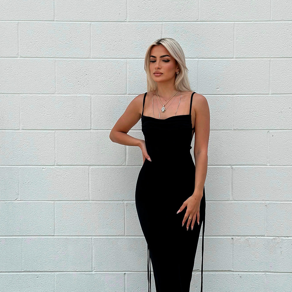 JOELLE BACKLESS LACE UP MAXI DRESS