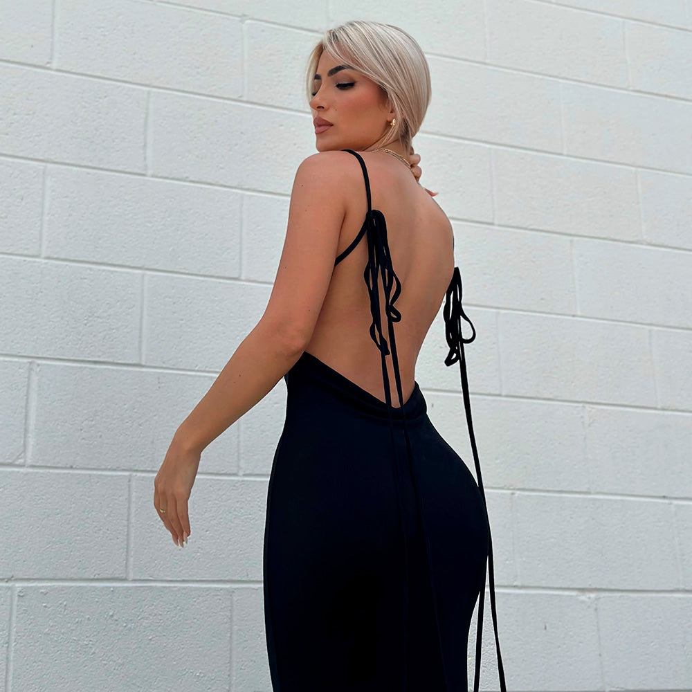 JOELLE BACKLESS LACE UP MAXI DRESS