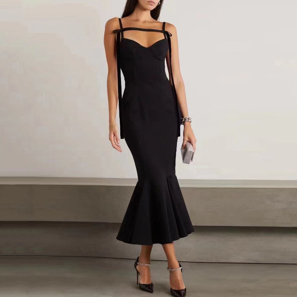 ARI PINK FRILLED BOTTOM BODYCON MIDI DRESS