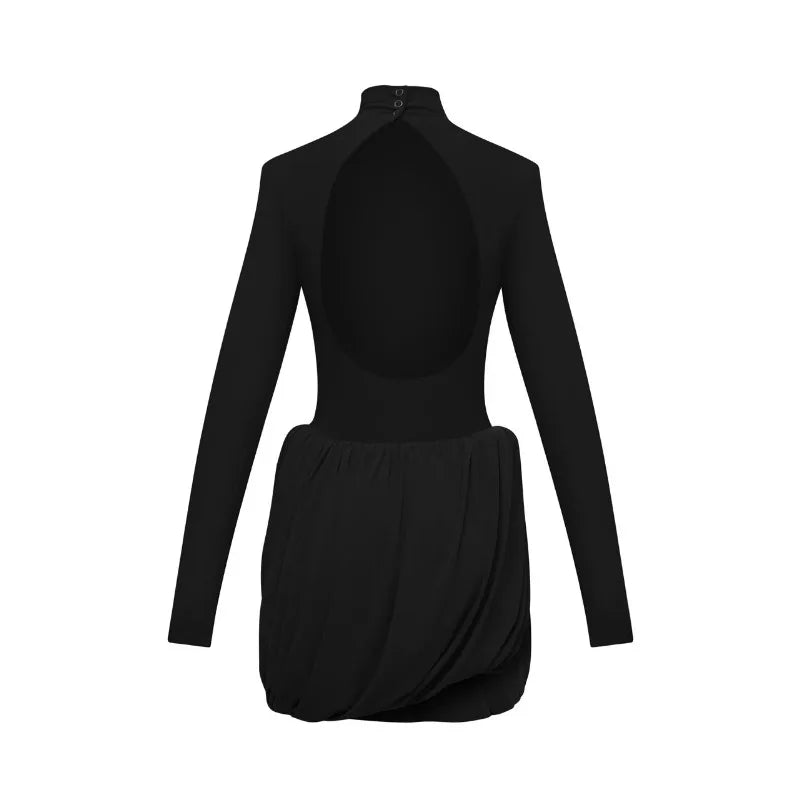 Black long-sleeve dress on a white background