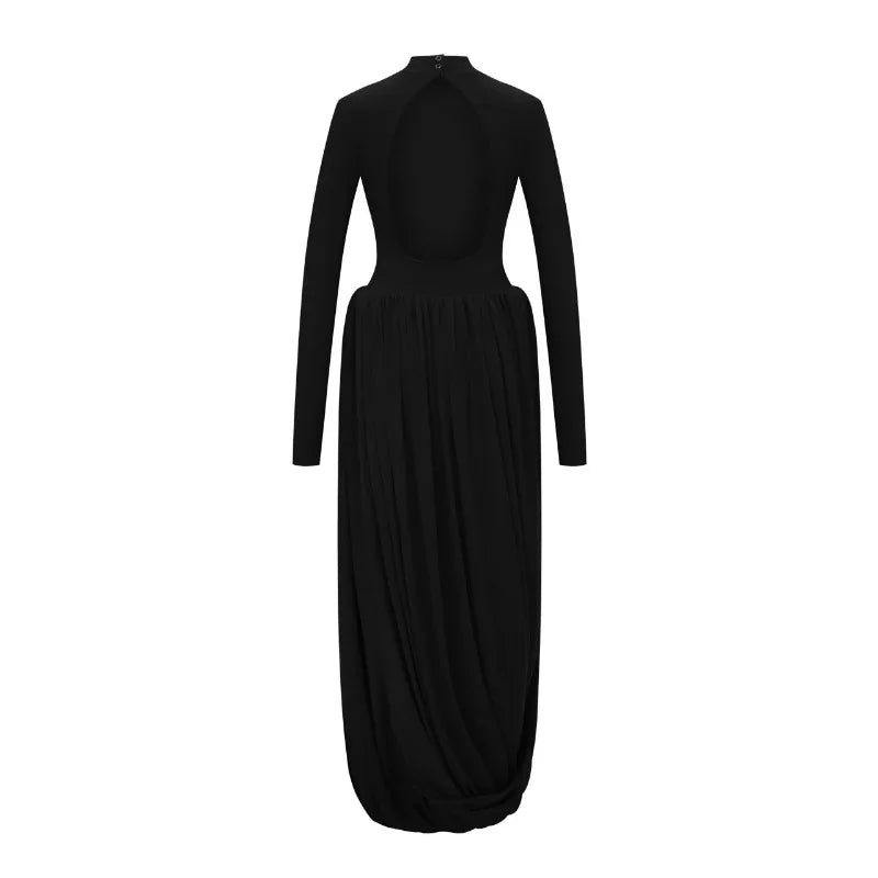 Black long-sleeve dress on a white background