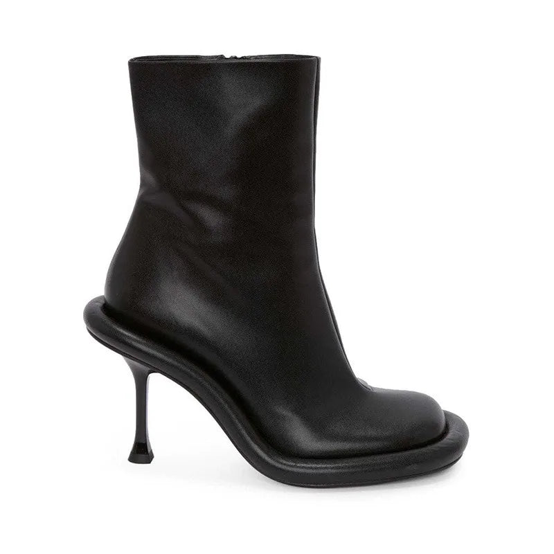 Sculptural Flared-Heel Square-Toe Ankle Boots