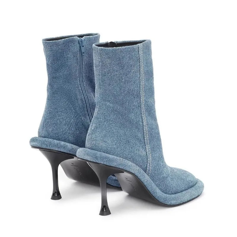 Sculptural Flared-Heel Square-Toe Ankle Boots