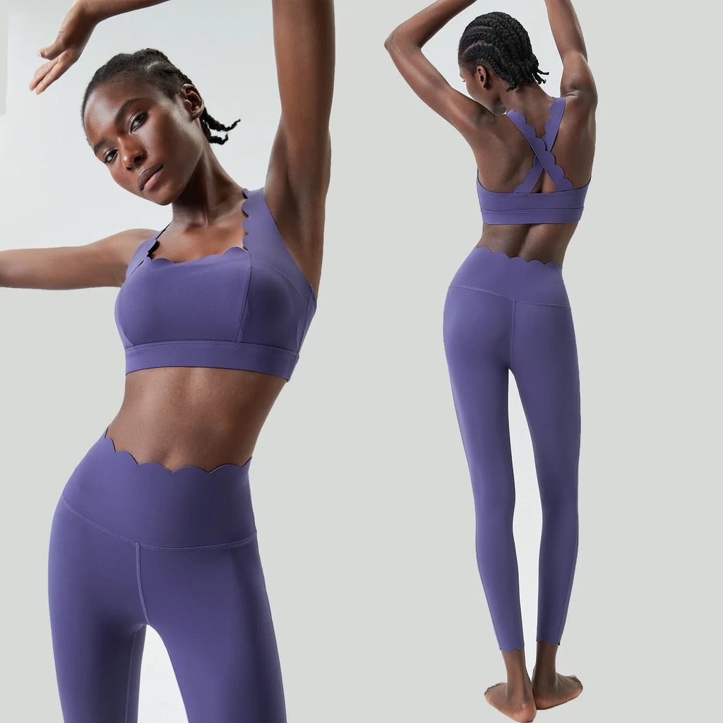 Women Solid Color Two Piece Gym Set | Stretch Yoga Sports Bra & Leggings