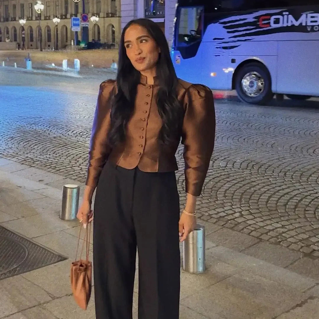 Elegant Puff Sleeve Button Jacket for Women – High Street Cropped Blazer Top in White, Black & Brown | Luxury Party & Chic Officewear