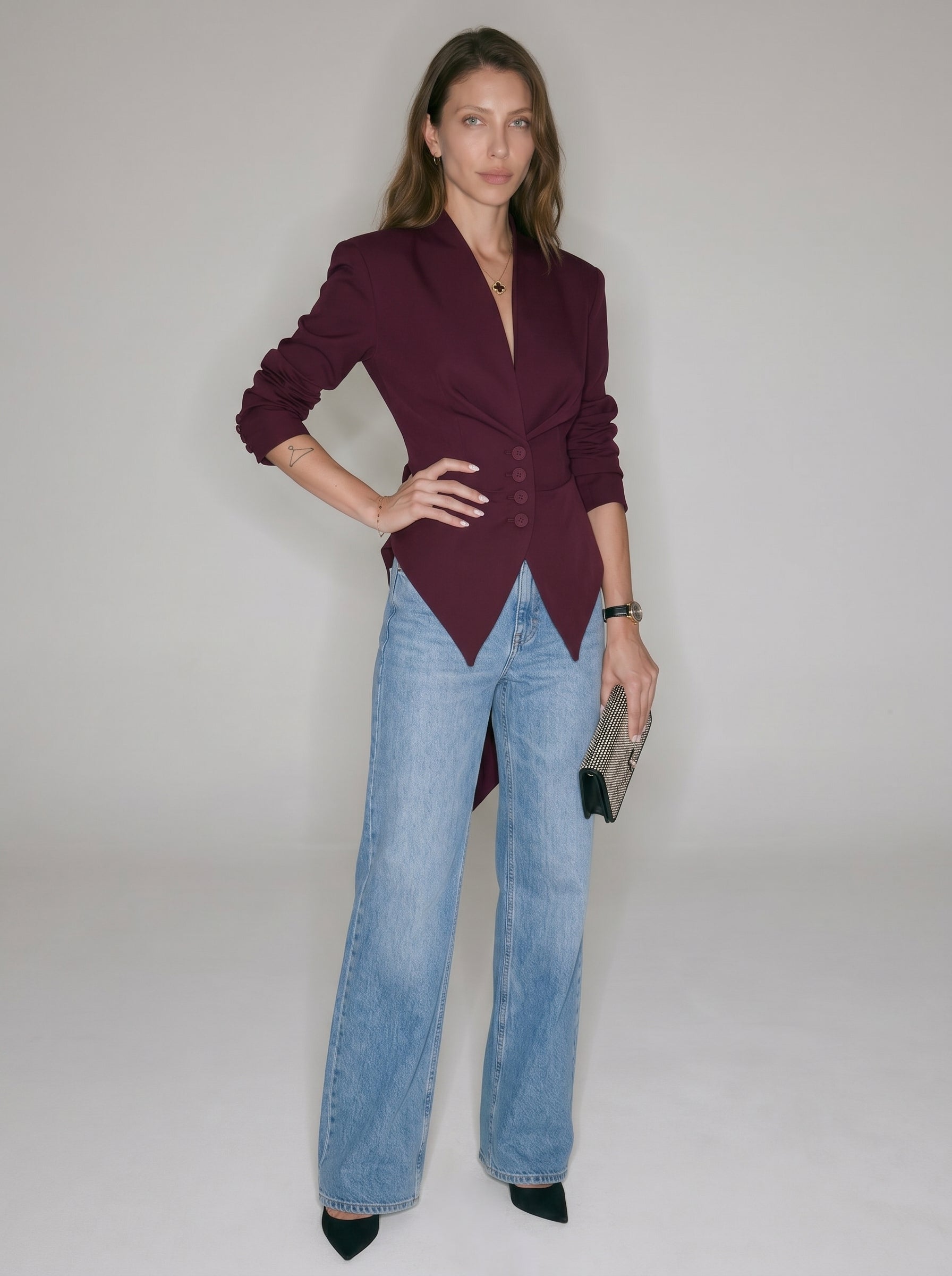 Women’s Wrap Tie Blazer Jacket - Structured Waist Cinching Blazer Top