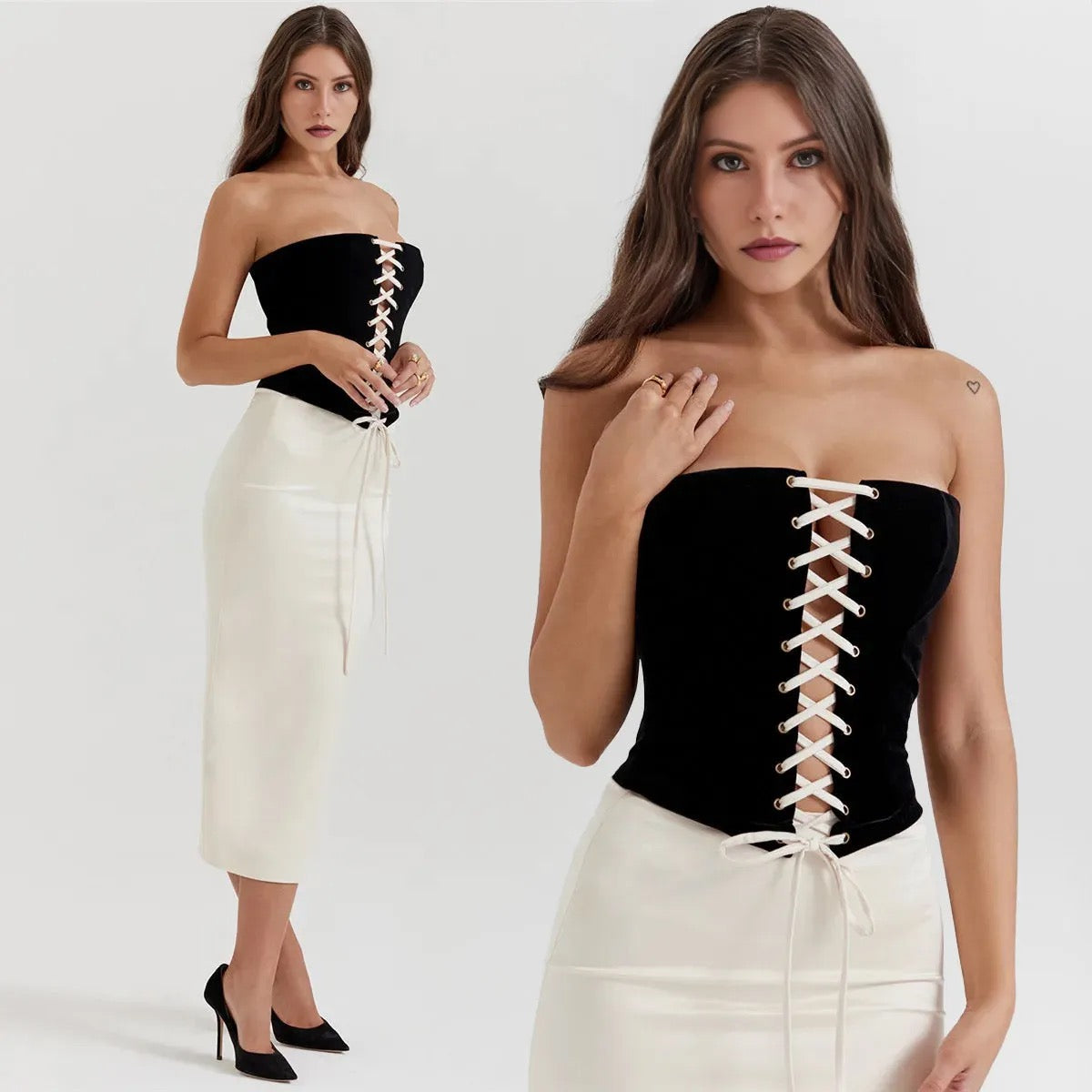 MESTY MIDI SKIRT and LACE UP CORSET SET