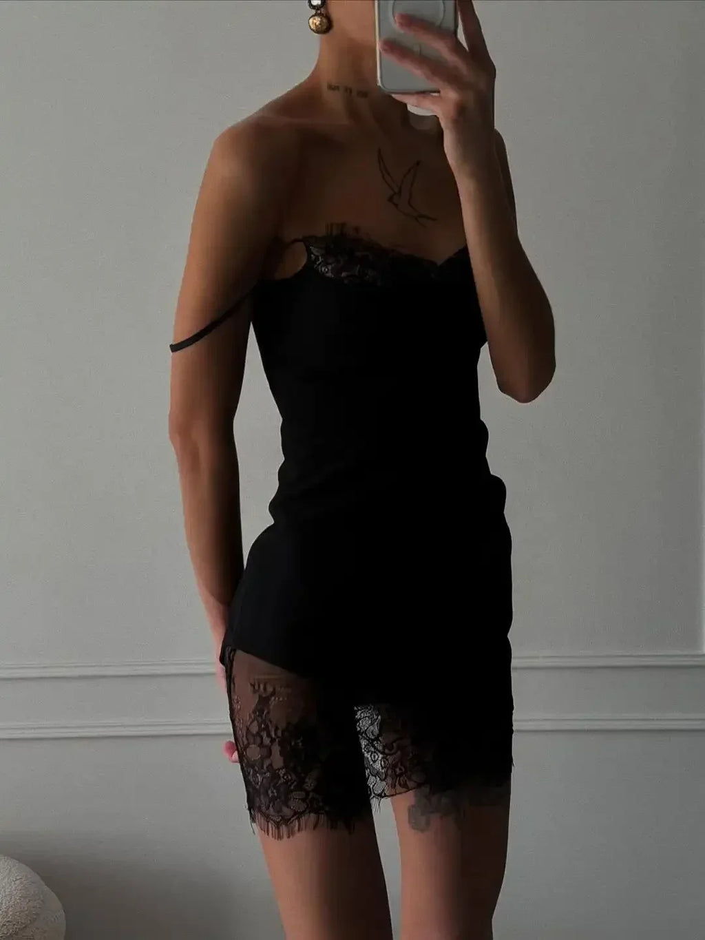 Black Lace Trim Cami Mini Dress for Women – Slim Fit Sleeveless Party Dress